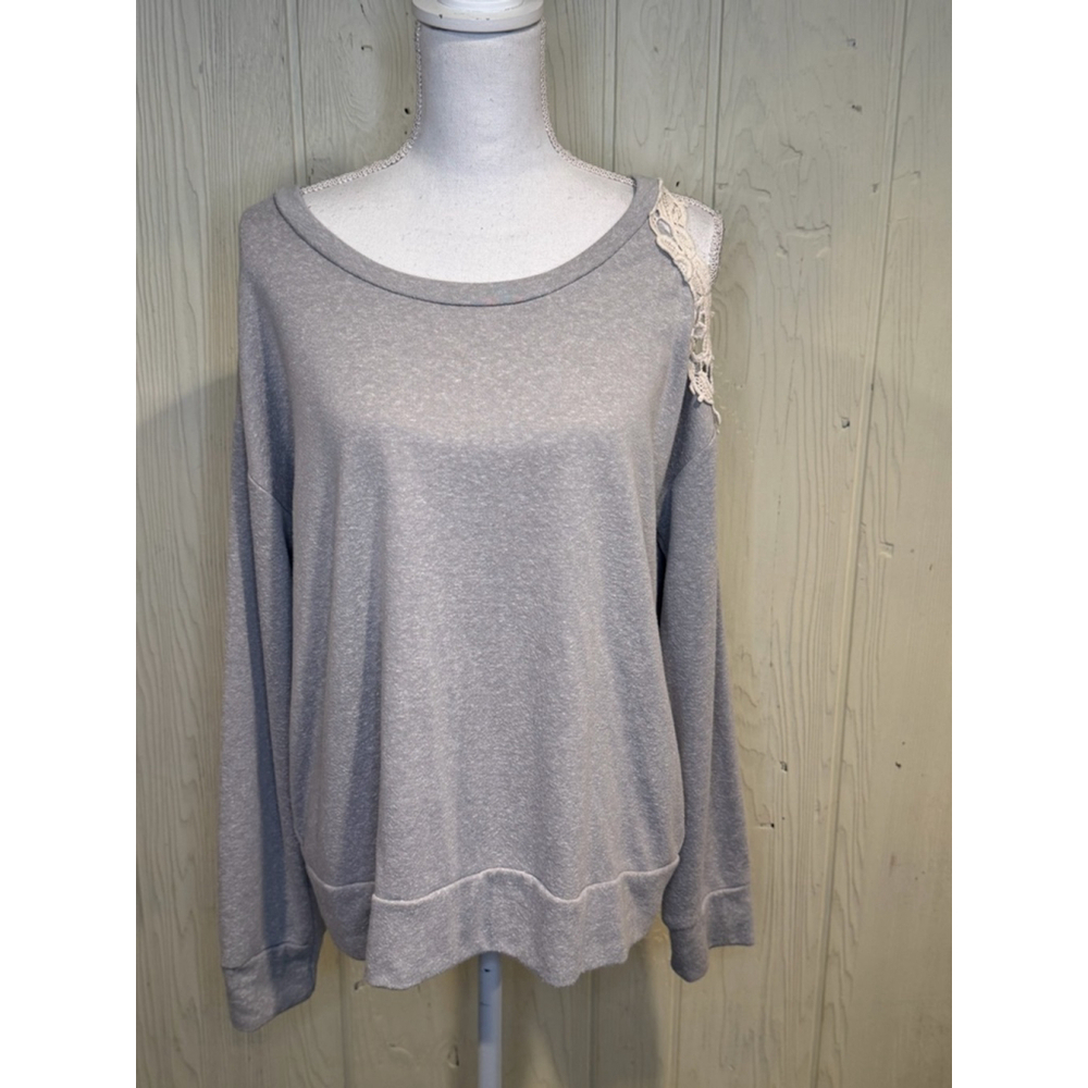 Le Lis Gray Lace Off The Shoulder Sweater Beige XL